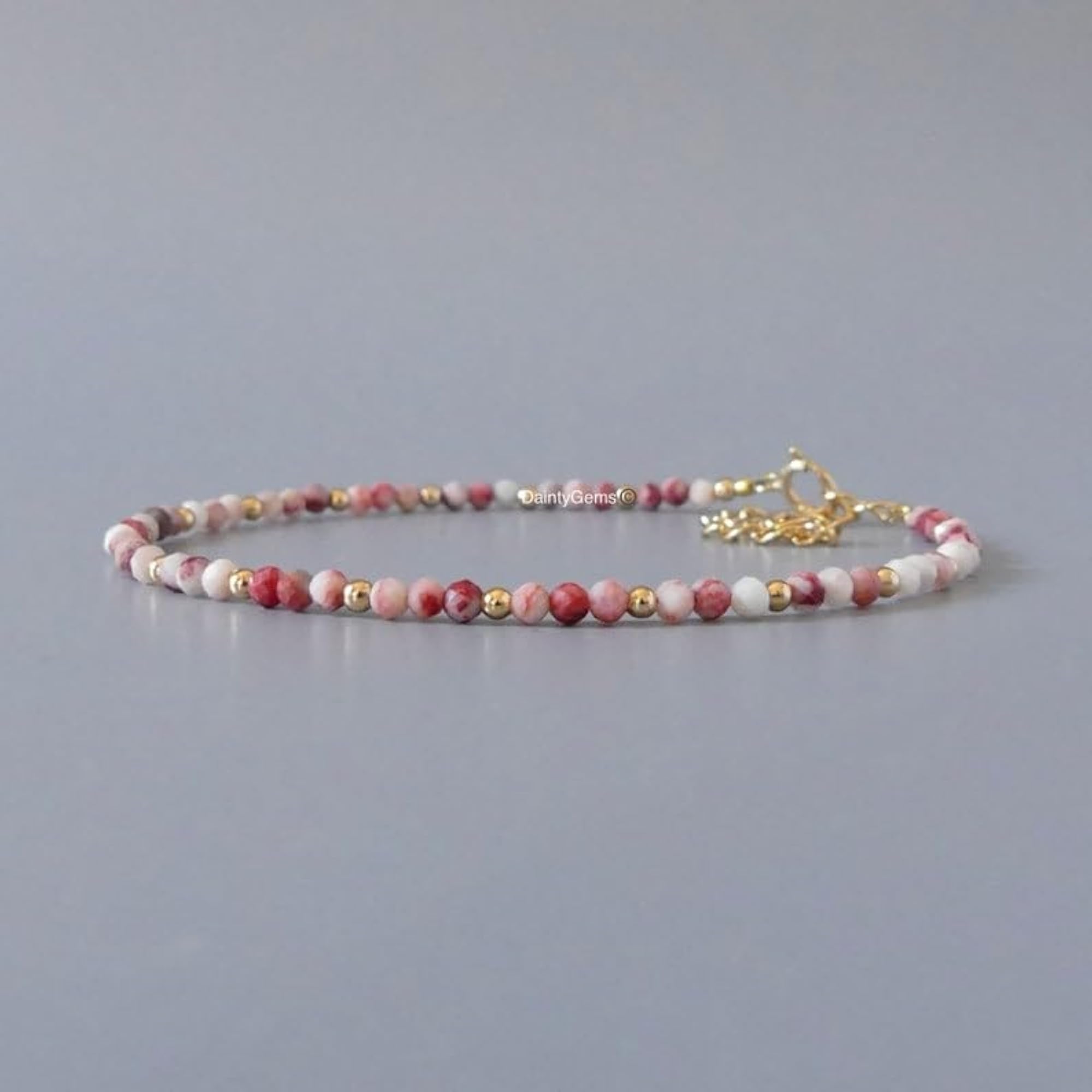Cinnabar In Quartz Multicolor Round Beaded Bracelet, Adjustable